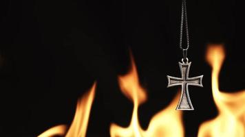 Christian Religion Symbol Cross and Fire Flames