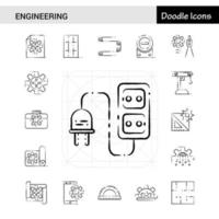 Set of 17 Engineering handdrawn icon set vector