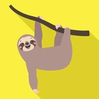 Sloth on tree icon, flat style vector