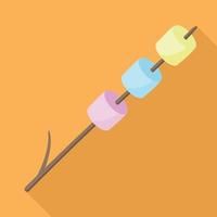 Marshmallow on wood stick icon, flat style vector