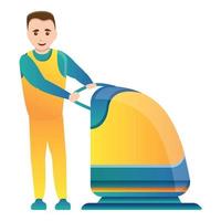 Man use floor cleaning device icon, cartoon style vector