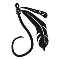 Fishing hook with feather icon, simple style vector