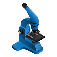 icono de microscopio azul, estilo isométrico vector