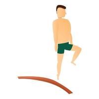 Diving board man one leg icon, cartoon style vector