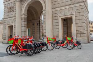 Milan Italy 2022 Bike sharing service at fixed locations in Milan photo