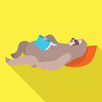 Sloth sleeping with book icon, flat style vector