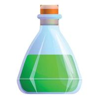 Green magic potion flask icon, cartoon style vector