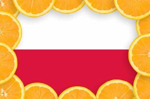 Poland flag  in fresh citrus fruit slices frame photo