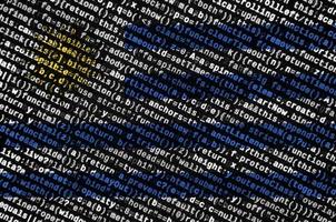 Uruguay flag  is depicted on the screen with the program code. The concept of modern technology and site development photo