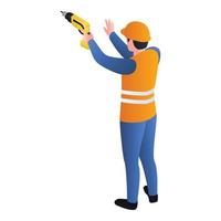 Worker with drill icon, isometric style vector