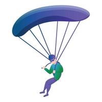 Skydiver with parachute icon, cartoon style vector