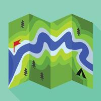 Rafting river map icon, flat style vector