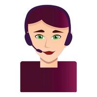Cute call center woman icon, cartoon style vector
