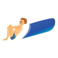 Boy jump aquapark pipe icon, cartoon style vector