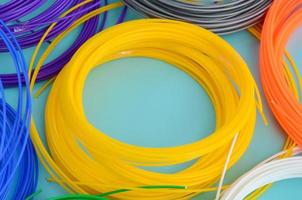Plastic PLA and ABS filament material for printing on a 3D pen or printer of various colors photo