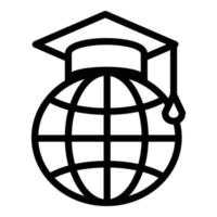 Oxford cap on the globe icon, outline style vector
