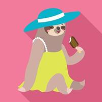 Woman sloth eat ice cream icon, flat style vector