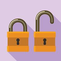 Open closed padlock icon, flat style vector