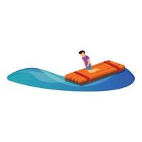 Man at wood float icon, cartoon style vector