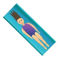 Girl lay on pool mattress icon, cartoon style vector