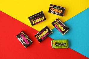 TERNOPIL, UKRAINE - MAY 28, 2022 Turkish retro chewing gums Turbo extreme with nostalgic design from 80s photo