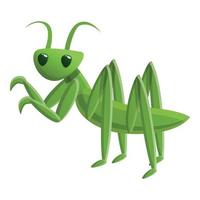 Green mantis icon, cartoon style vector