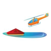 Help flood helicopter icon, cartoon style vector