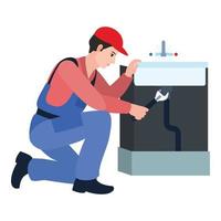 Plumbing man repair icon, flat style vector