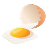 Eggshell with yolk icon, cartoon style vector