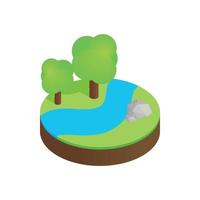 río en un bosque de verano icono isométrico 3d vector