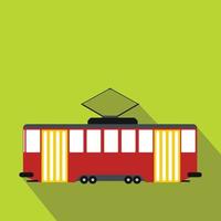 Red tram icon, flat style vector