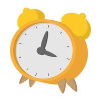 Yellow alarm clock icon, cartoon style vector