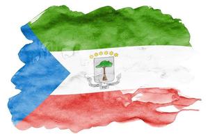 Equatorial Guinea flag  is depicted in liquid watercolor style isolated on white background photo