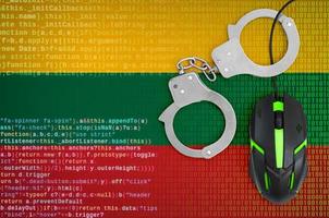 Lithuania flag  and handcuffed computer mouse. Combating computer crime, hackers and piracy photo