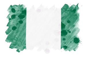 Nigeria flag  is depicted in liquid watercolor style isolated on white background photo