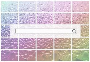 The search field is located on top of collage of many different fragments of glass, decorated with rain drops from the condensate. Rainbow colors photo