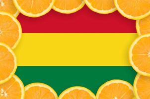 Bolivia flag  in fresh citrus fruit slices frame photo