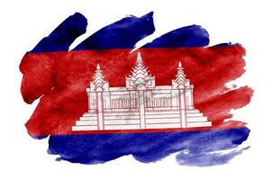 la bandera de camboya se representa en estilo acuarela líquida aislado sobre fondo blanco foto