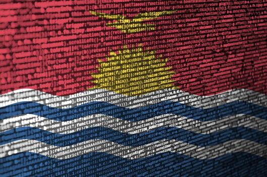 Kiribati flag  is depicted on the screen with the program code. The concept of modern technology and site development photo