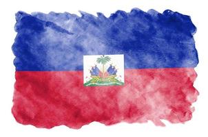 Haiti flag  is depicted in liquid watercolor style isolated on white background photo