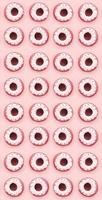 Many small plastic donuts lies on a pastel colorful background. Flat lay minimal pattern. Top view photo