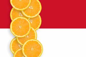 Monaco flag and citrus fruit slices vertical row photo