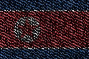 North Korea flag  is depicted on the screen with the program code. The concept of modern technology and site development photo