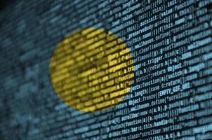 Palau flag  is depicted on the screen with the program code. The concept of modern technology and site development photo