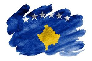 Kosovo flag  is depicted in liquid watercolor style isolated on white background photo