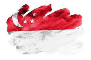 Singapore flag  is depicted in liquid watercolor style isolated on white background photo