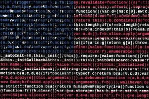 United States of America flag  is depicted on the screen with the program code. The concept of modern technology and site development photo