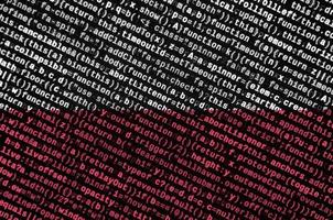 la bandera de polonia se representa en la pantalla con el código del programa. el concepto de tecnología moderna y desarrollo de sitios foto