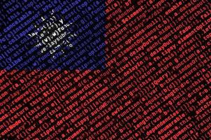Taiwan flag  is depicted on the screen with the program code. The concept of modern technology and site development photo