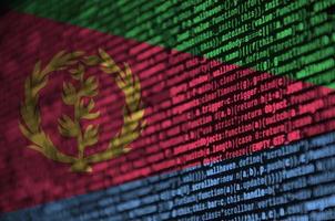 Eritrea flag  is depicted on the screen with the program code. The concept of modern technology and site development photo